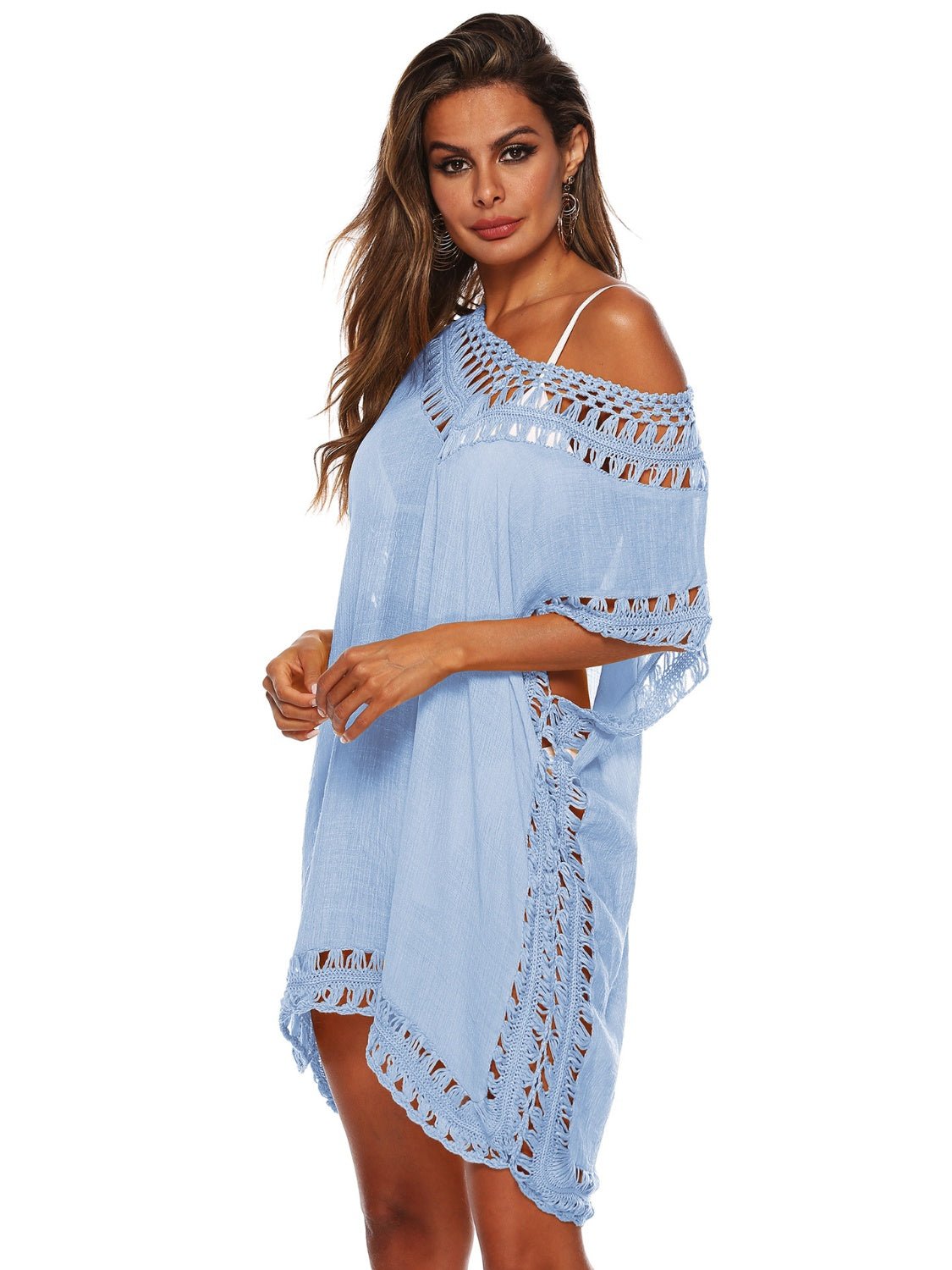 Cutout V - Neck Short Sleeve Cover - Up - Cover - Up - Misty Blue - Bella Bourget