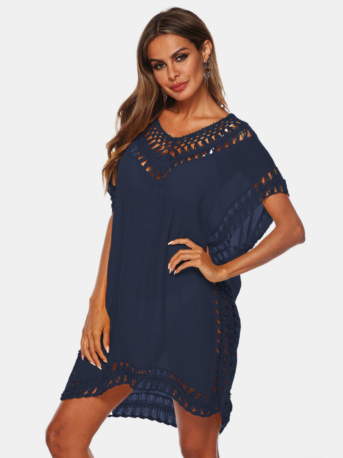 Cutout V - Neck Short Sleeve Cover - Up - Cover - Up - Navy - Bella Bourget