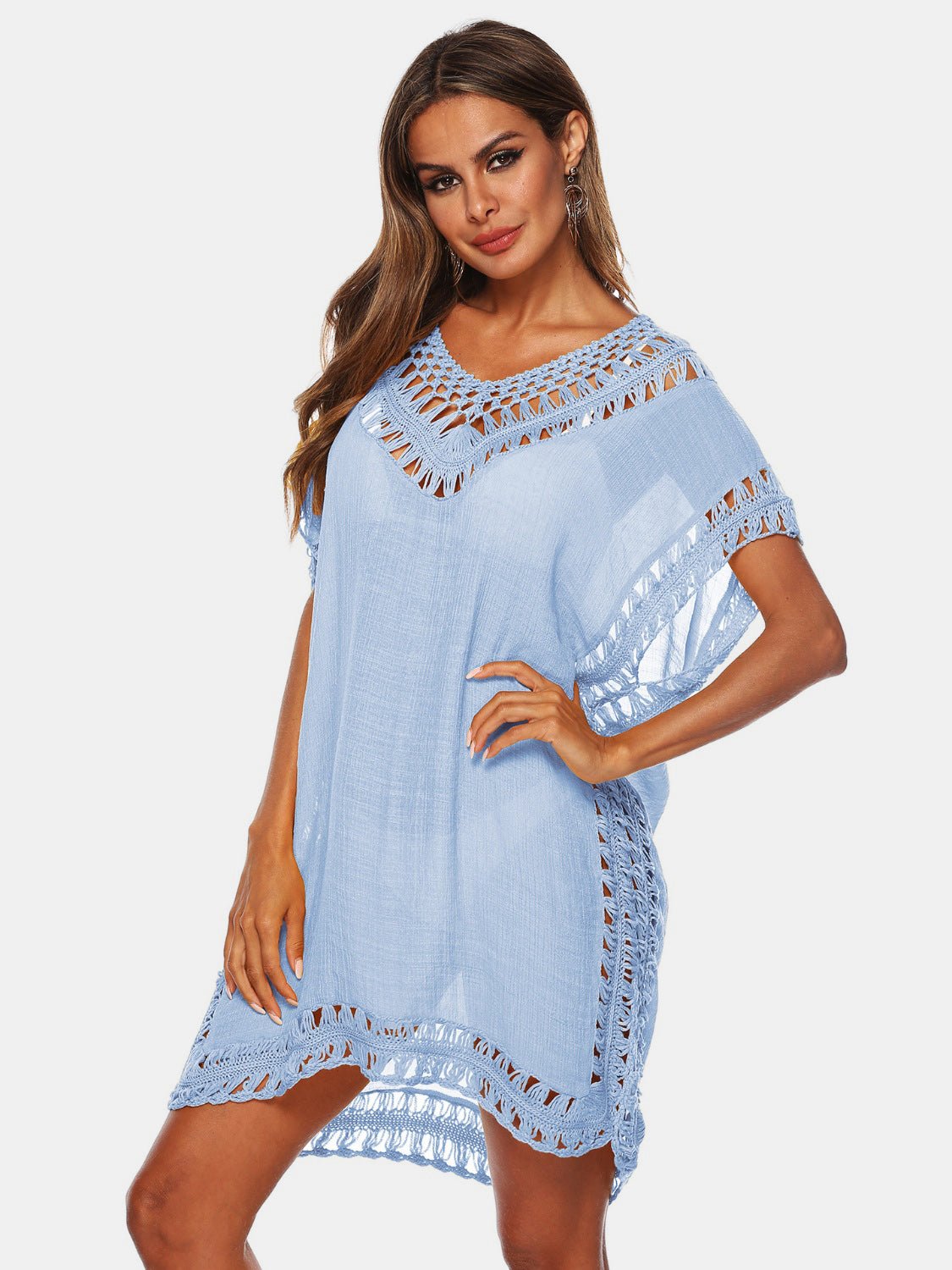 Cutout V - Neck Short Sleeve Cover - Up - Cover - Up - Misty Blue - Bella Bourget