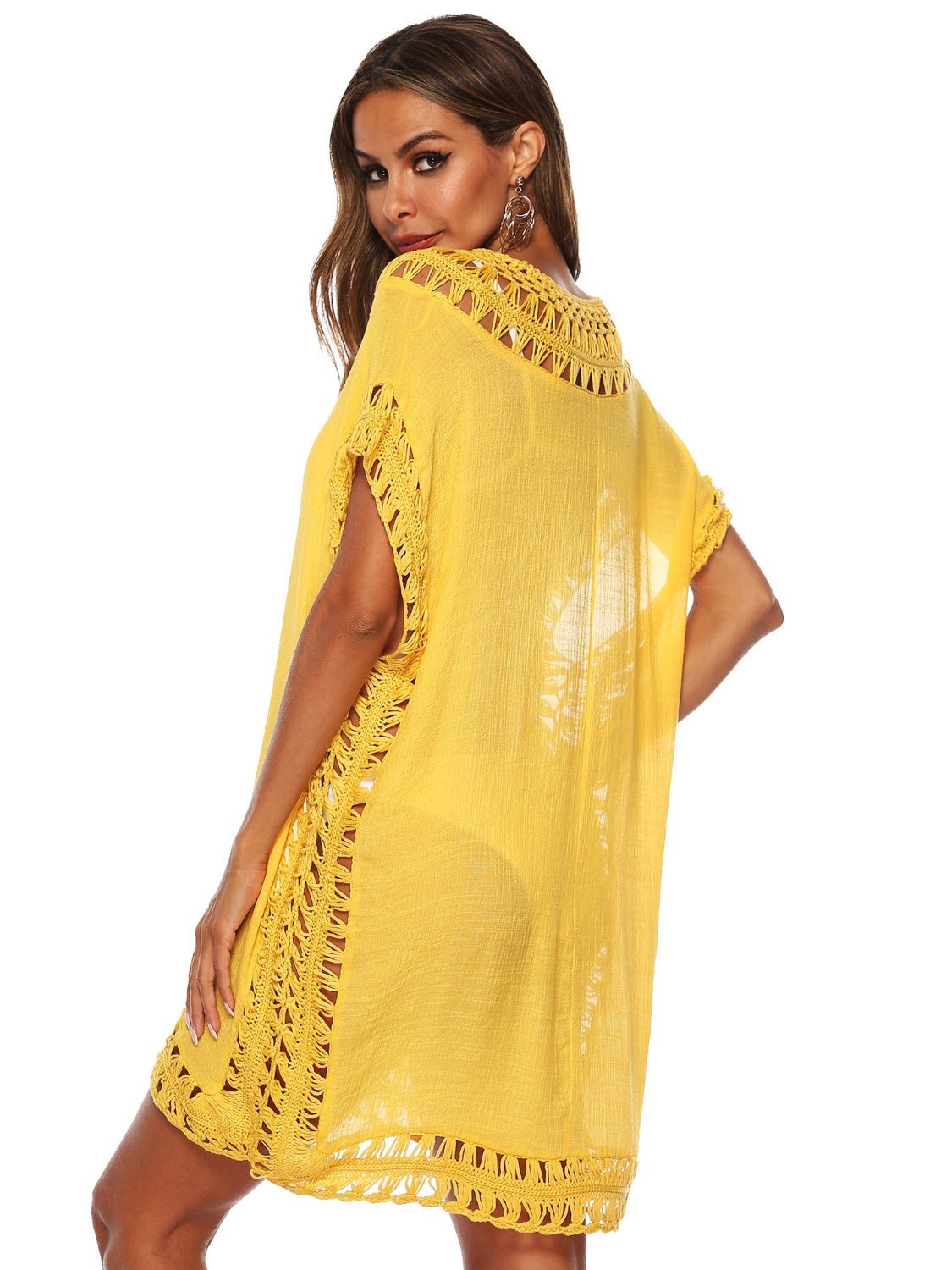 Cutout V - Neck Short Sleeve Cover - Up - Cover - Up - True Yellow - Bella Bourget