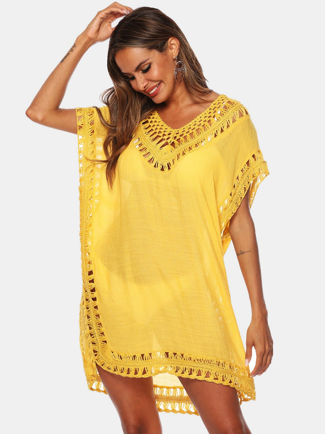 Cutout V - Neck Short Sleeve Cover - Up - Cover - Up - True Yellow - Bella Bourget