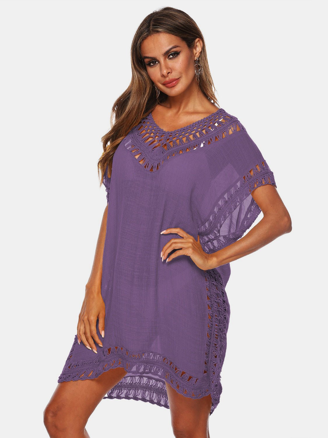 Cutout V - Neck Short Sleeve Cover - Up - Cover - Up - Dusty Purple - Bella Bourget