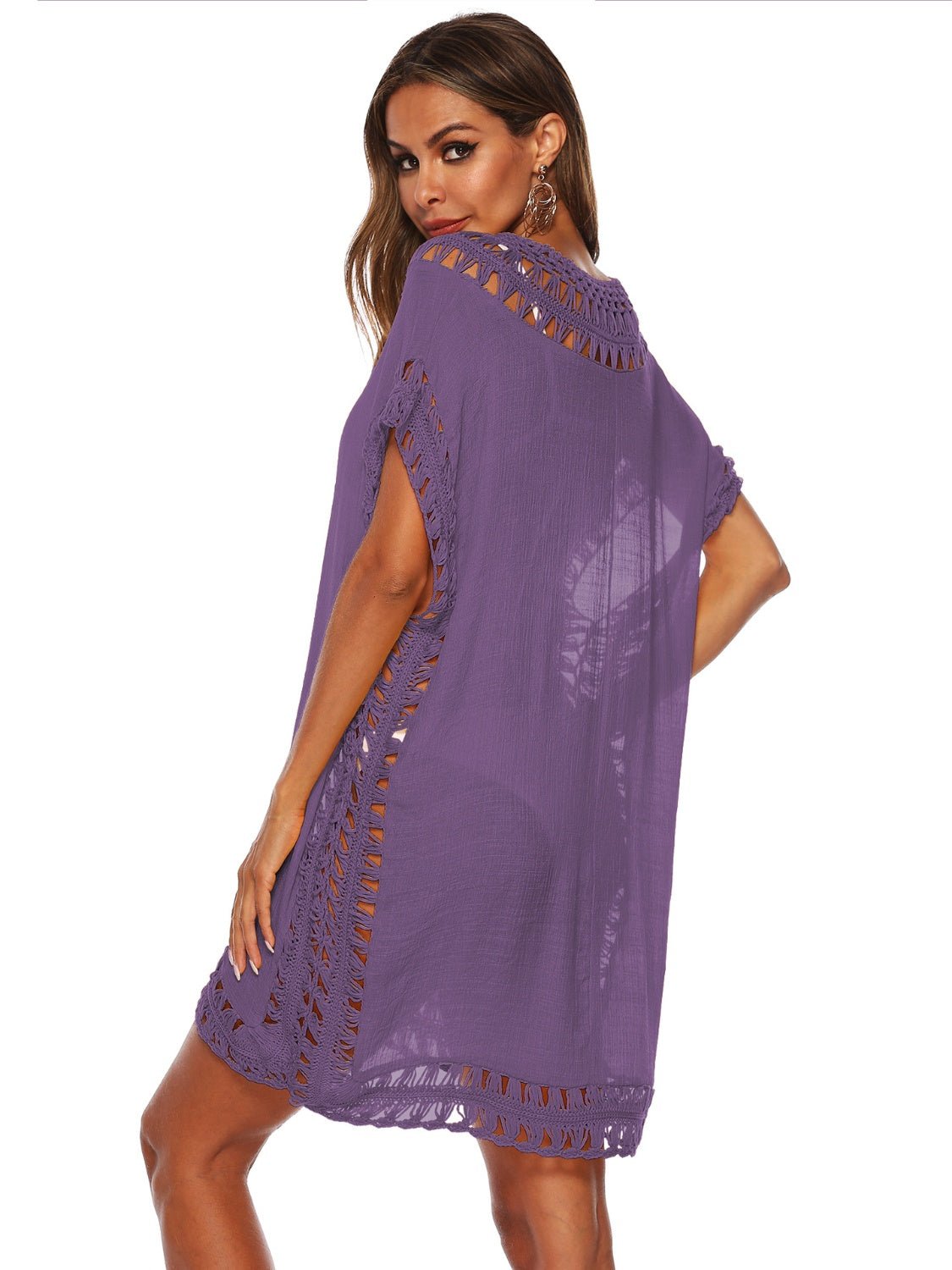 Cutout V - Neck Short Sleeve Cover - Up - Cover - Up - Dusty Purple - Bella Bourget