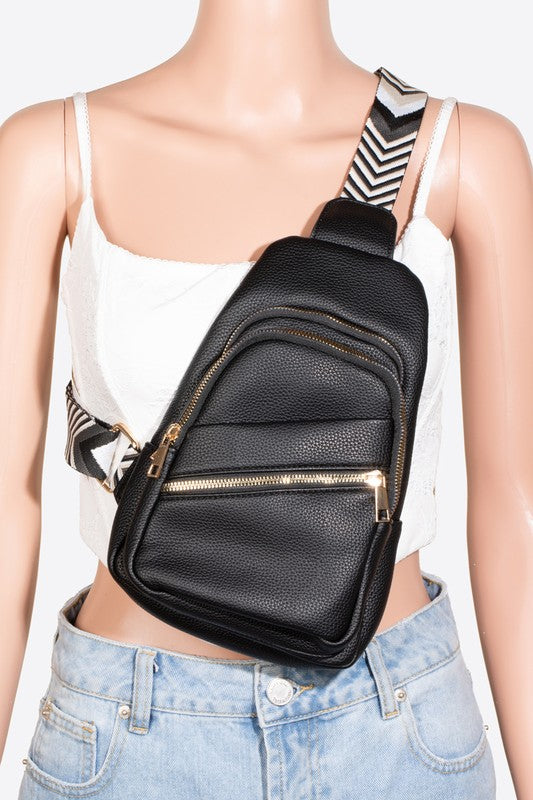 Fame Faux Leather Chevron Strap Crossbody Bag