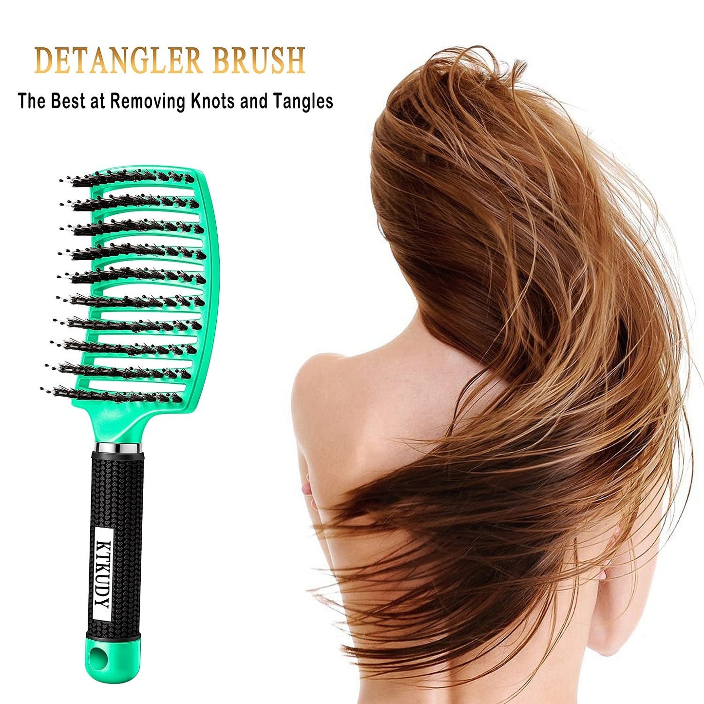 Detangling Brush Boar Bristles Hair Brush Make Hair Shiny & Healthier Curved and Vented Detangler Brush for Women Men Kids Wet & Dry Hair (Light Green) - Light Green - Bella Bourget