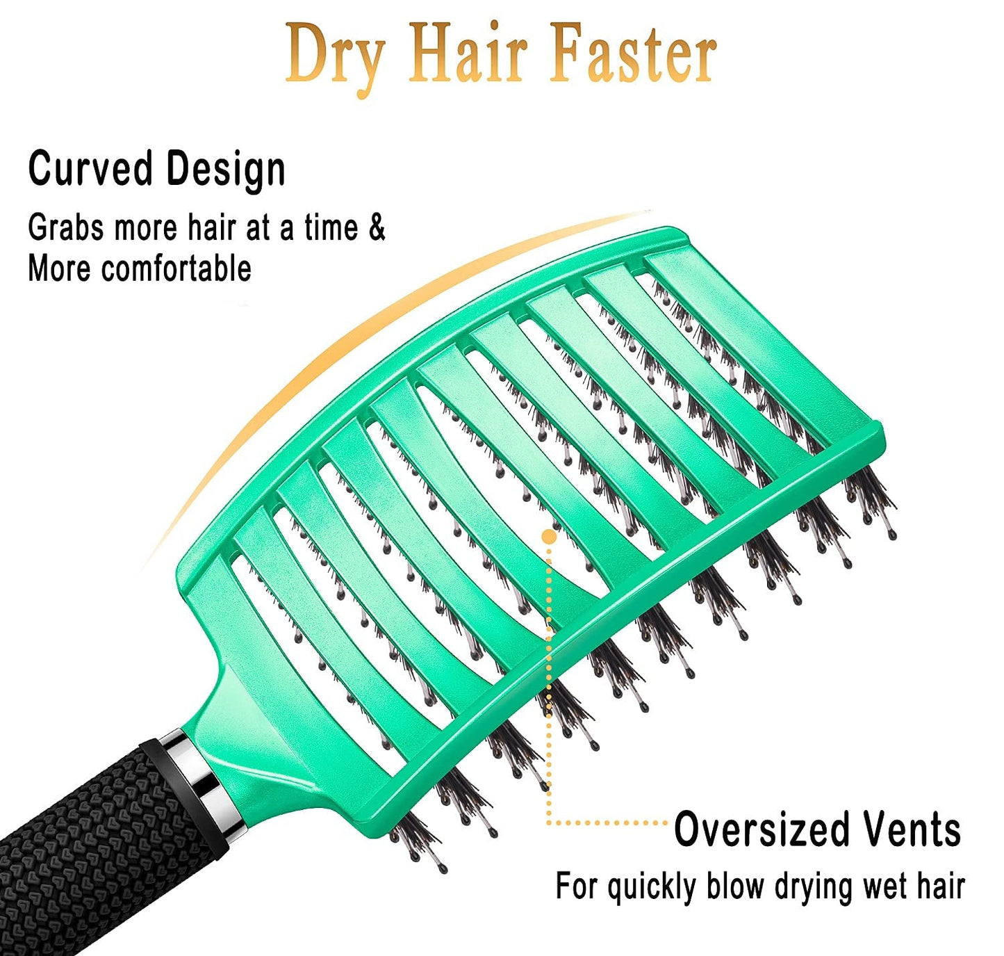 Detangling Brush Boar Bristles Hair Brush Make Hair Shiny & Healthier Curved and Vented Detangler Brush for Women Men Kids Wet & Dry Hair (Light Green) - Light Green - Bella Bourget