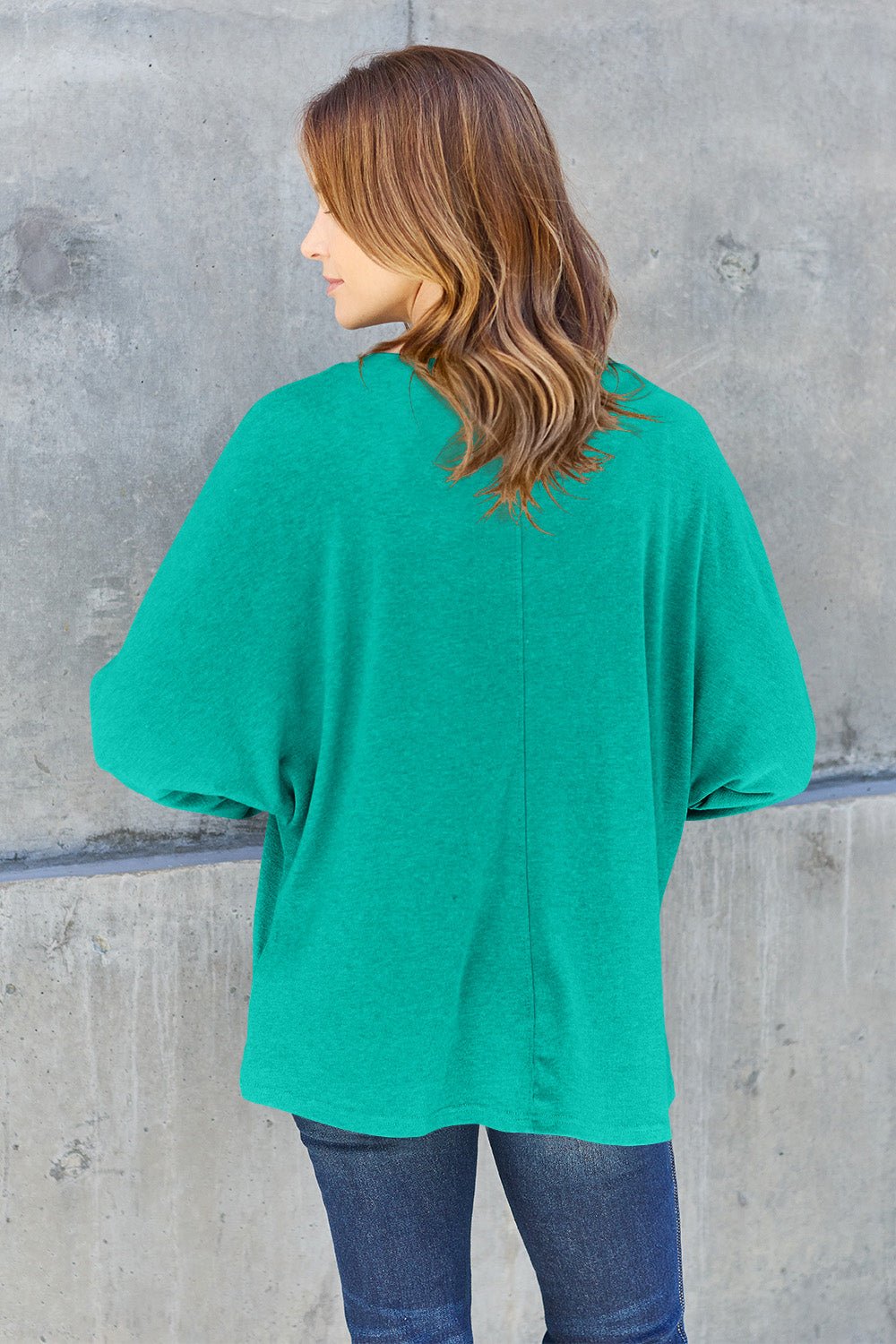 Double Take Full Size Round Neck Long Sleeve T - Shirt - Top - Turquoise - Bella Bourget