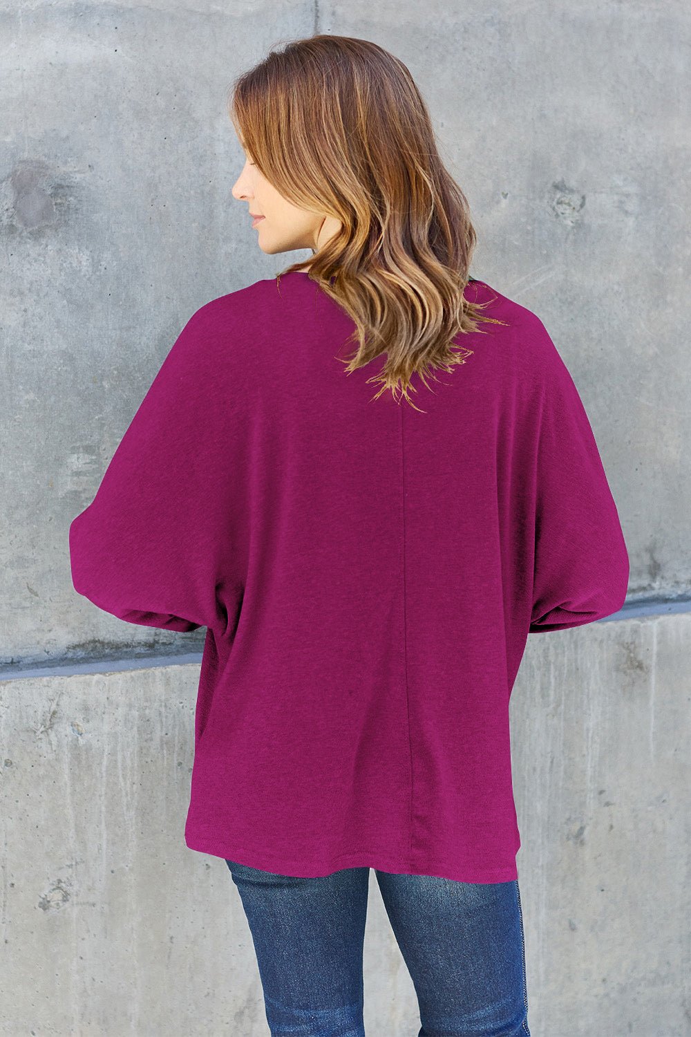 Double Take Full Size Round Neck Long Sleeve T - Shirt - Top - Magenta - Bella Bourget