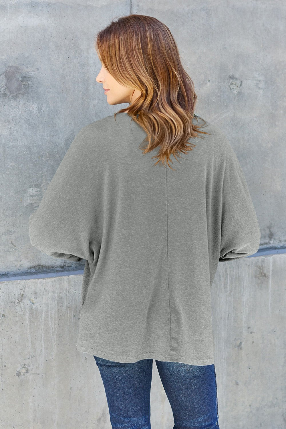 Double Take Full Size Round Neck Long Sleeve T - Shirt - Top - Heather Gray - Bella Bourget