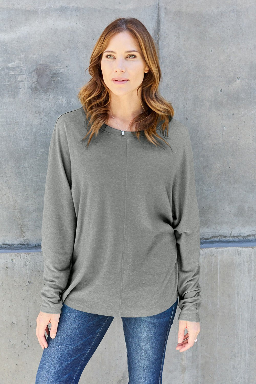 Double Take Full Size Round Neck Long Sleeve T - Shirt - Top - Heather Gray - Bella Bourget