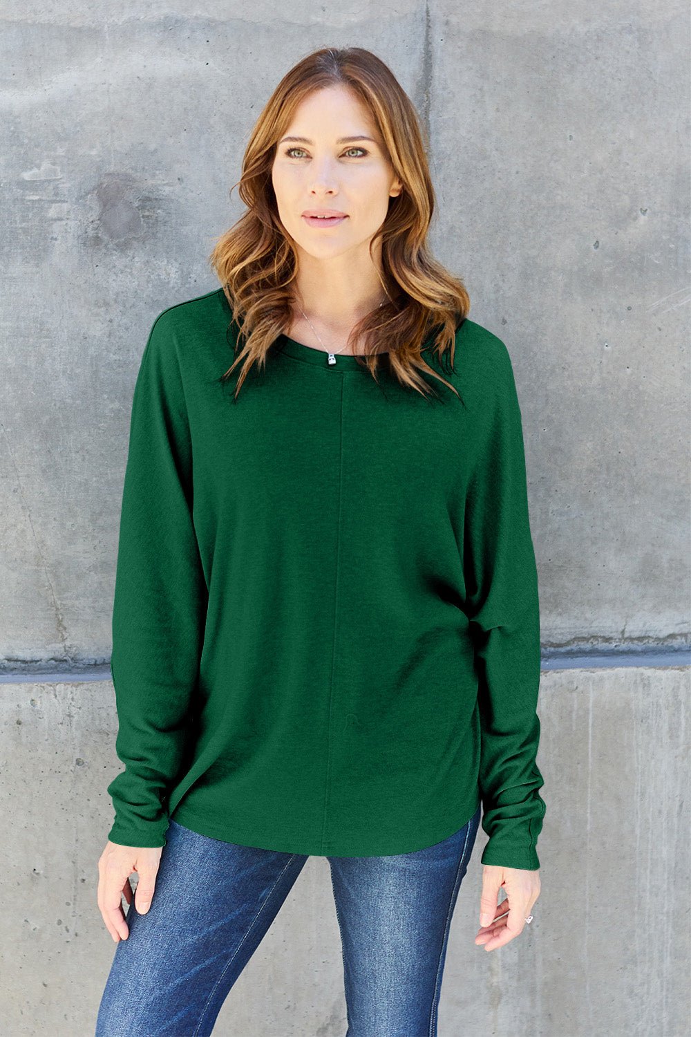 Double Take Full Size Round Neck Long Sleeve T - Shirt - Top - Green - Bella Bourget