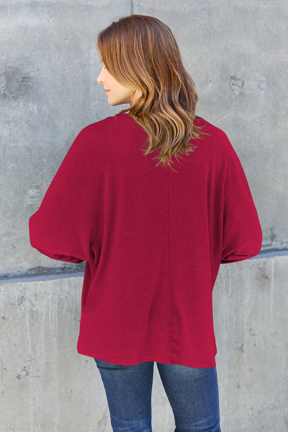 Double Take Full Size Round Neck Long Sleeve T - Shirt - Top - Deep Red - Bella Bourget