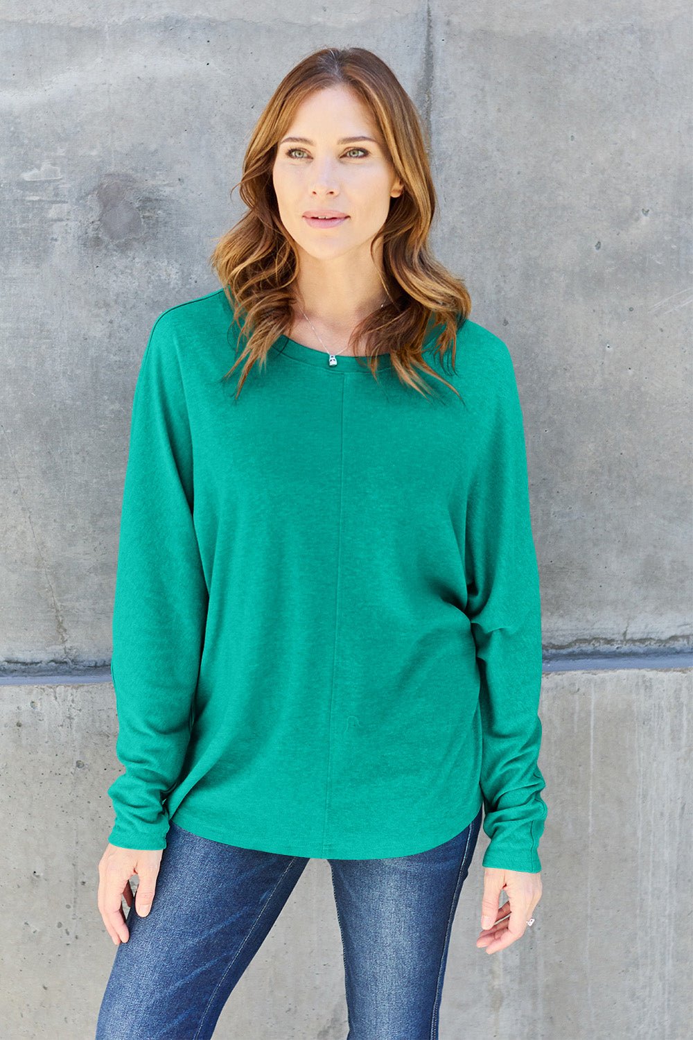 Double Take Full Size Round Neck Long Sleeve T - Shirt - Top - Turquoise - Bella Bourget