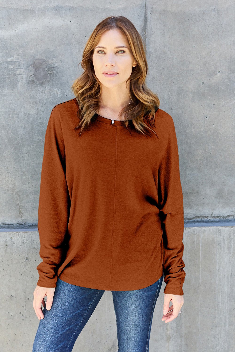 Double Take Full Size Round Neck Long Sleeve T - Shirt - Top - Pumpkin - Bella Bourget