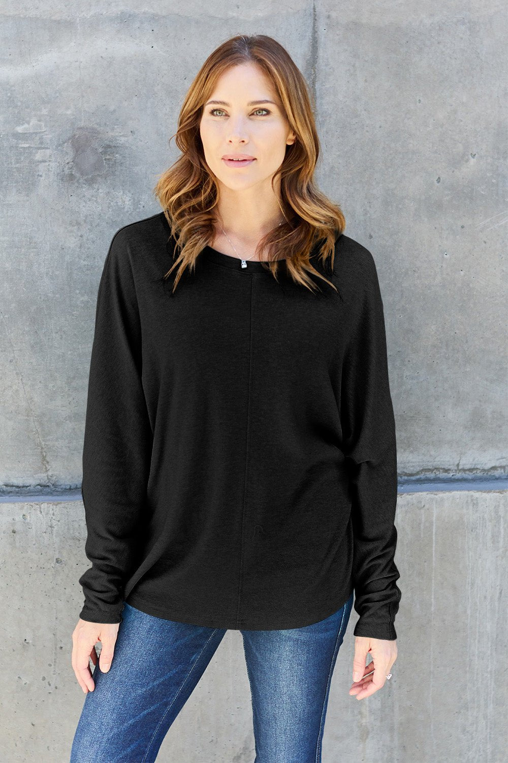 Double Take Full Size Round Neck Long Sleeve T - Shirt - Top - Black - Bella Bourget