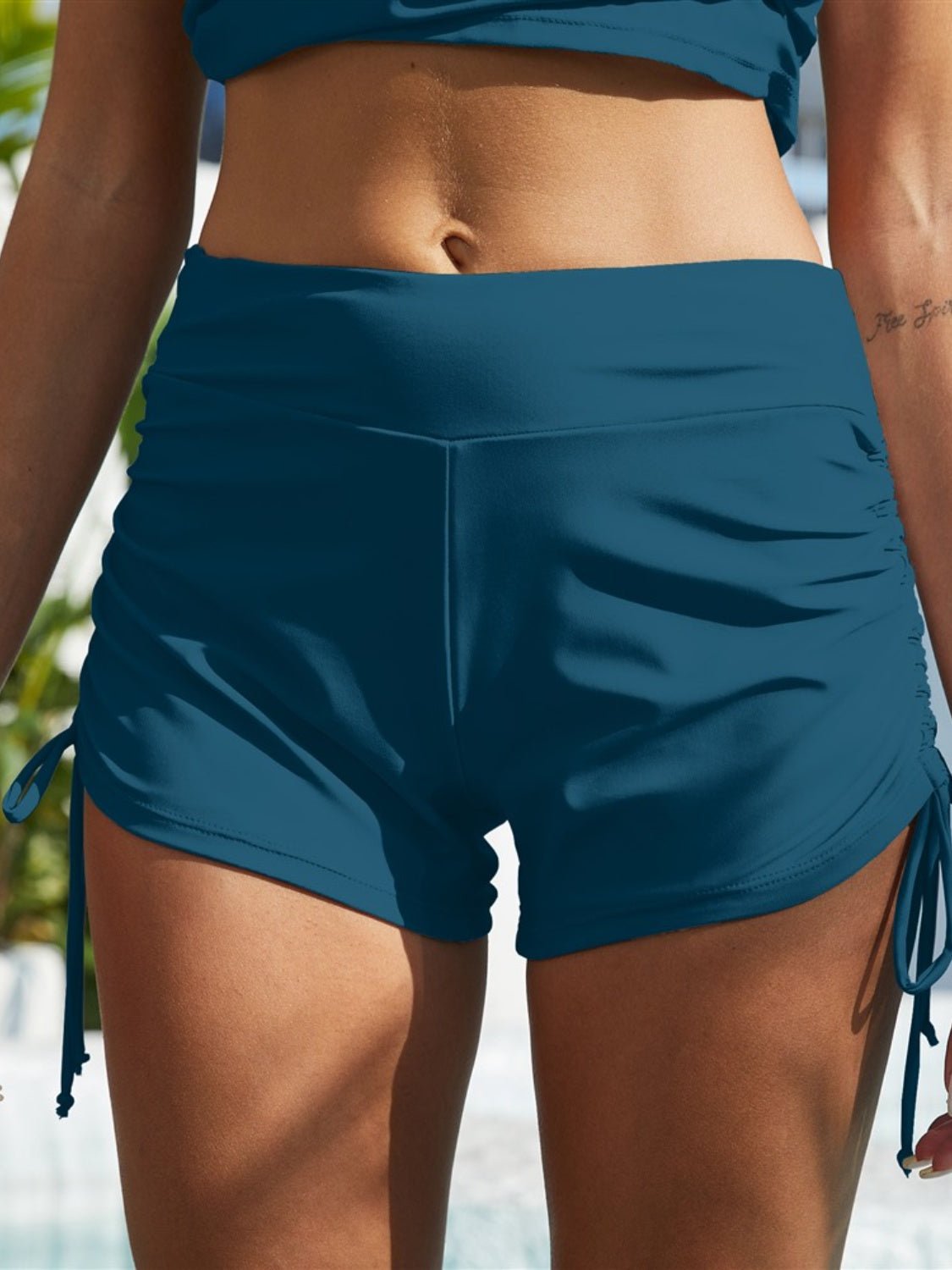 Drawstring Mid - Rise Waist Swim Shorts - Swim Bottoms - French Blue - Bella Bourget