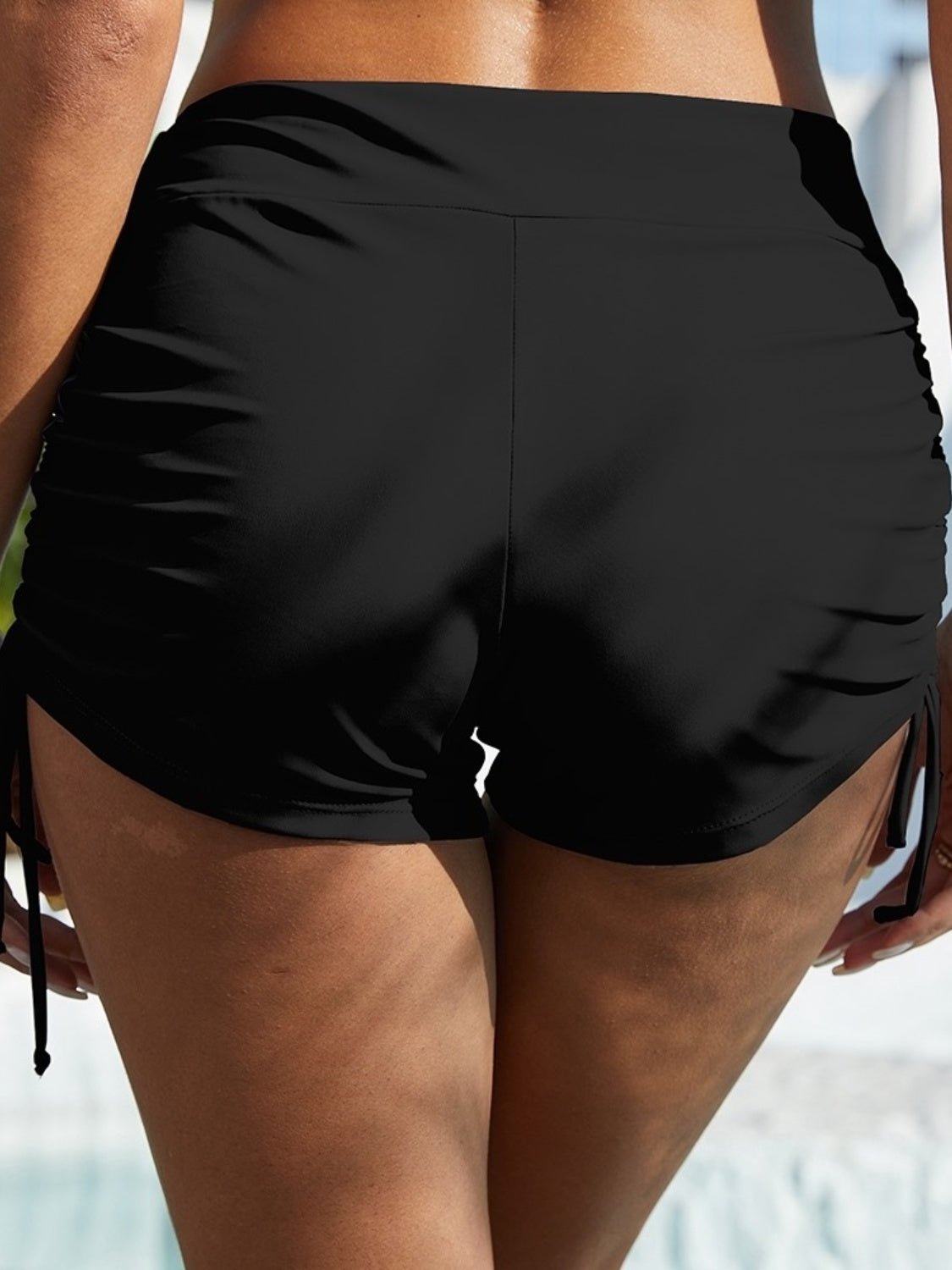 Drawstring Mid - Rise Waist Swim Shorts - Swim Bottoms - Black - Bella Bourget