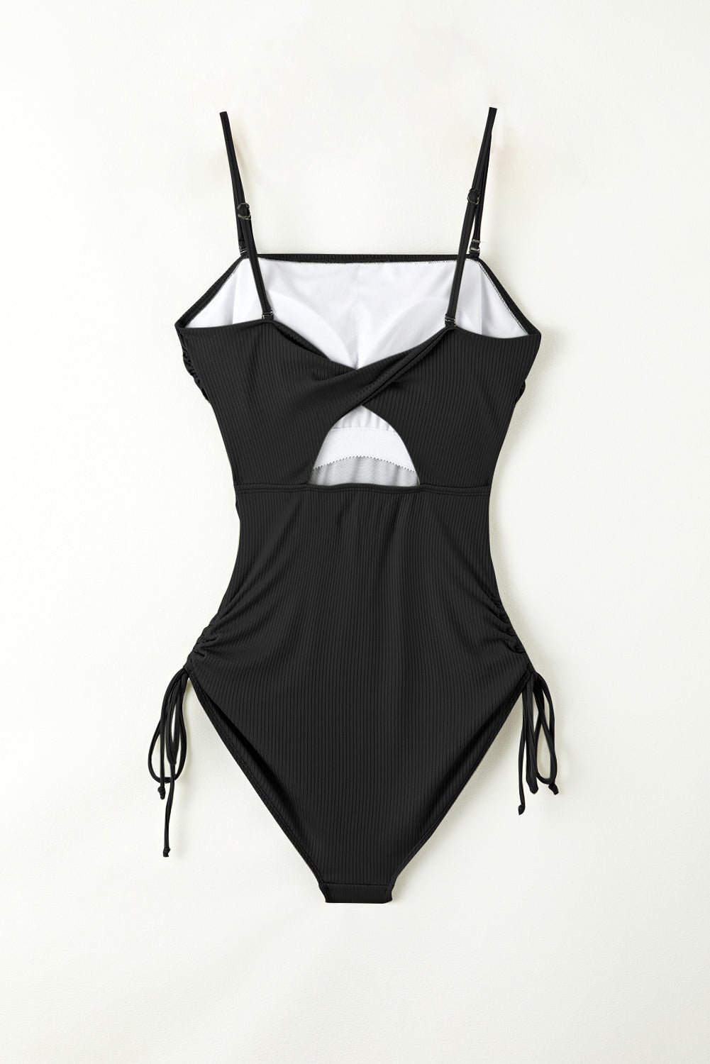 Drawstring Spaghetti Strap One - Piece Swimwear - One - Piece Swimsuit - Black - Bella Bourget