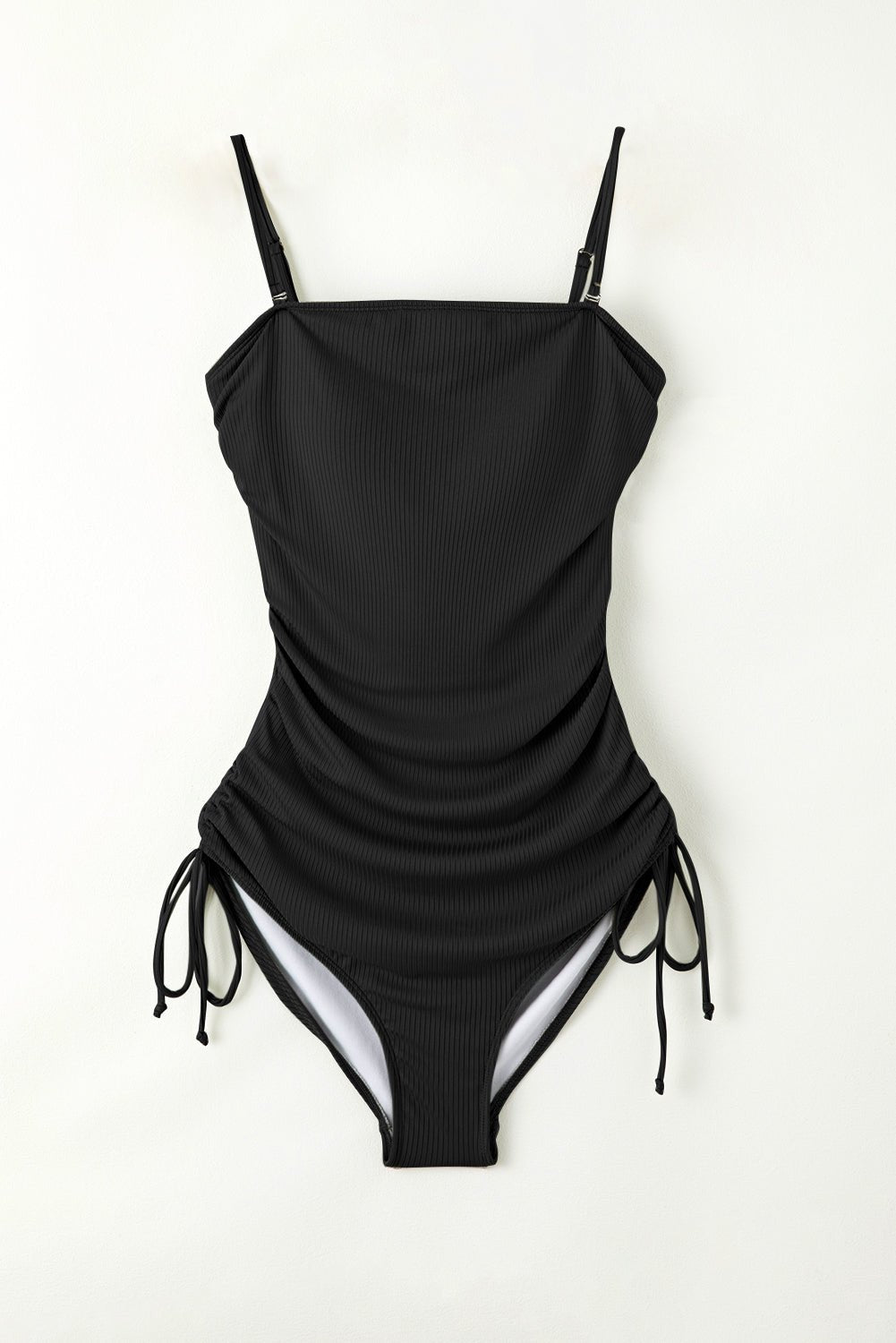 Drawstring Spaghetti Strap One - Piece Swimwear - One - Piece Swimsuit - Black - Bella Bourget