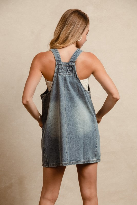 BiBi Washed Adjustable Strap Denim Overall Dress