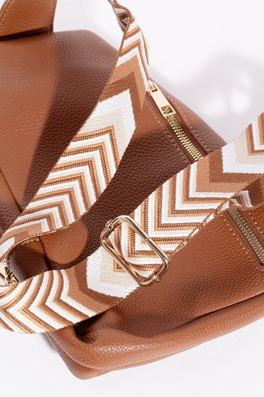 Fame Faux Leather Chevron Strap Crossbody Bag