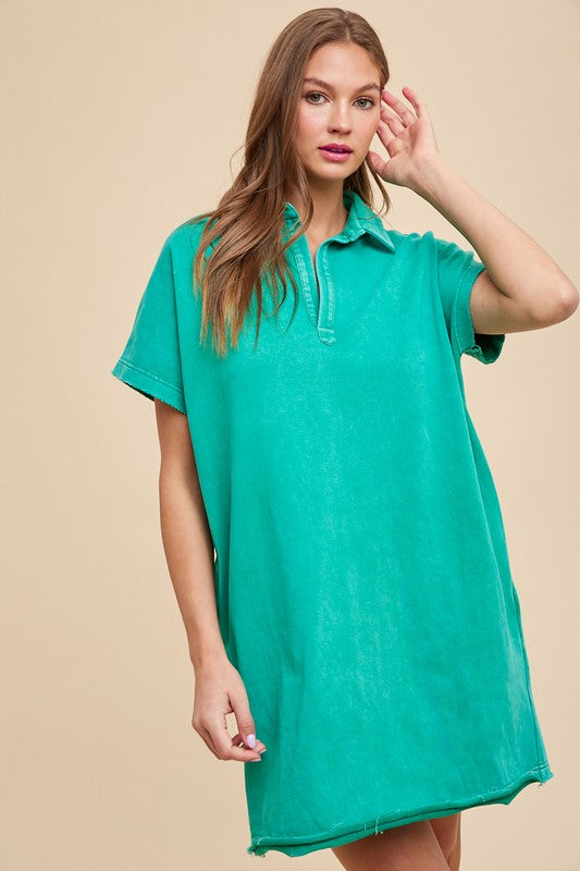 Annie Wear Mineral Washed Johnny Collar Short Sleeve Dress