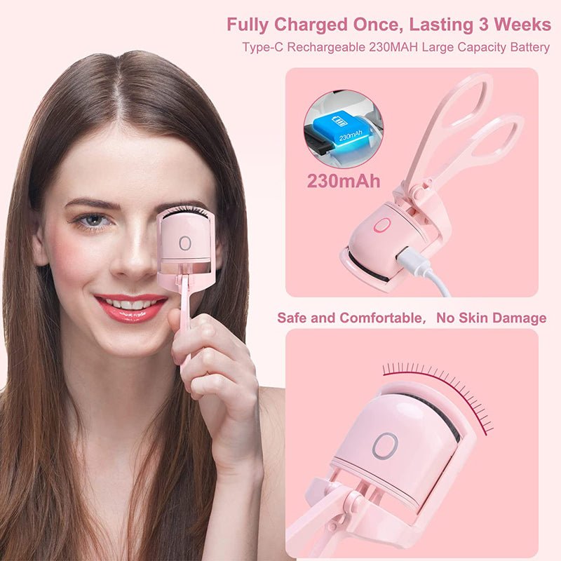 Eyelash Curler Portable Electric Heated Comb Eye Lash Long Lasting Eyelashes Curls Thermal Eyelash Curler Makeup Tools Heated Eyelash Curlers,Rechargeable Electric Eyelash Curler,Handheld Eyelash Heat - Pink - Bella Bourget