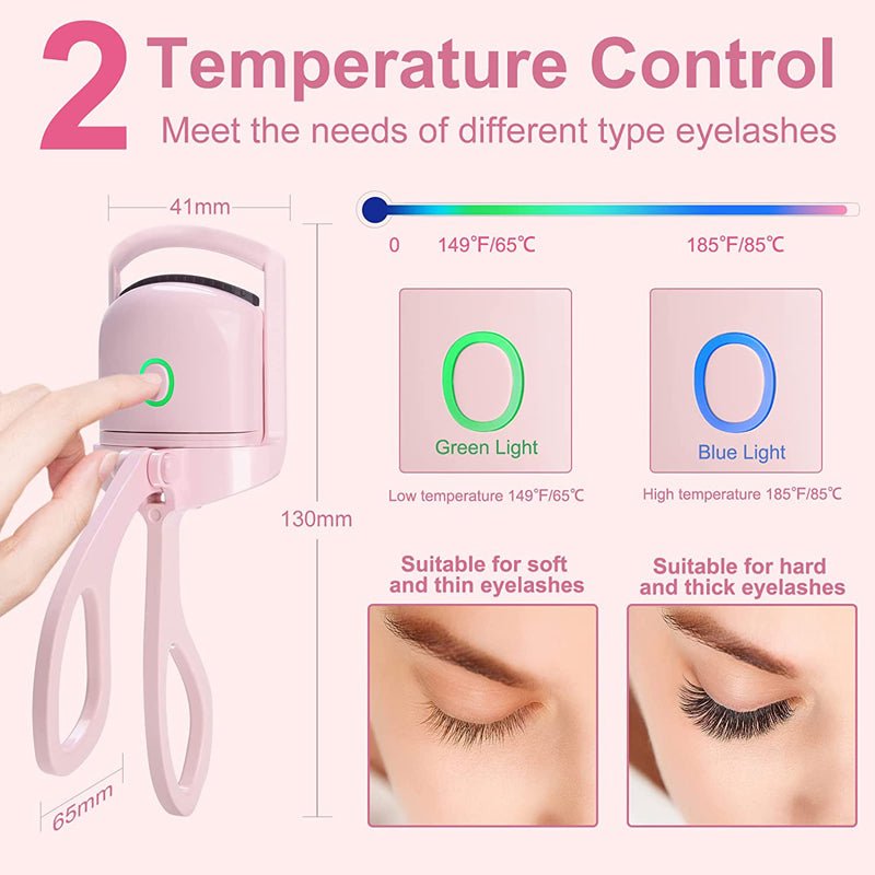 Eyelash Curler Portable Electric Heated Comb Eye Lash Long Lasting Eyelashes Curls Thermal Eyelash Curler Makeup Tools Heated Eyelash Curlers,Rechargeable Electric Eyelash Curler,Handheld Eyelash Heat - Pink - Bella Bourget