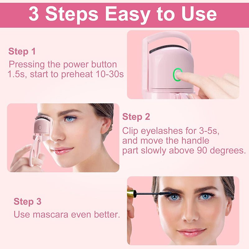 Eyelash Curler Portable Electric Heated Comb Eye Lash Long Lasting Eyelashes Curls Thermal Eyelash Curler Makeup Tools Heated Eyelash Curlers,Rechargeable Electric Eyelash Curler,Handheld Eyelash Heat - Pink - Bella Bourget