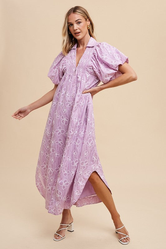 Annie Wear Floral Smock Detail Puff Sleeve Dress