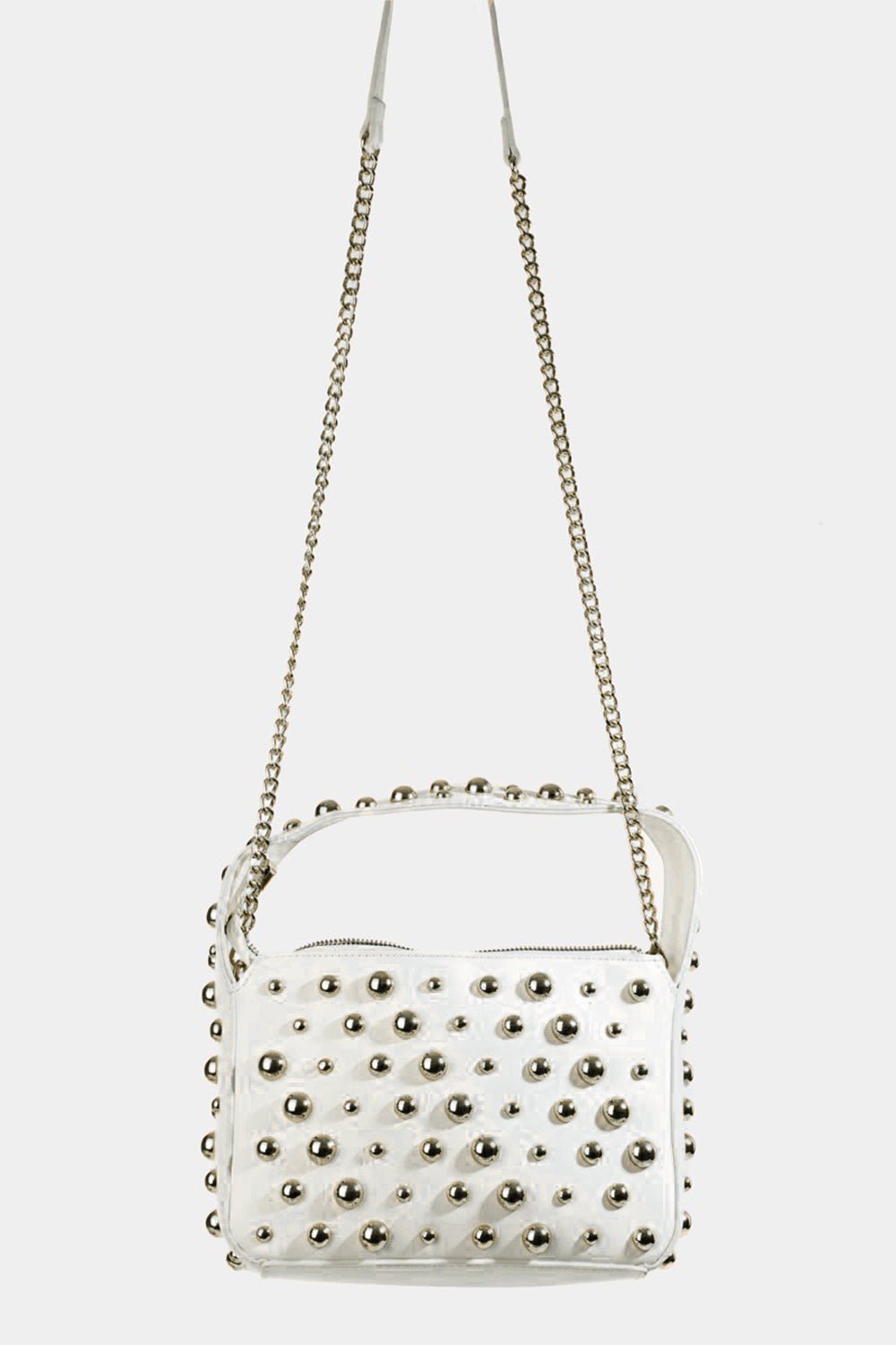 Fame Ball Studded Square Handbag - bag - Silver - Bella Bourget