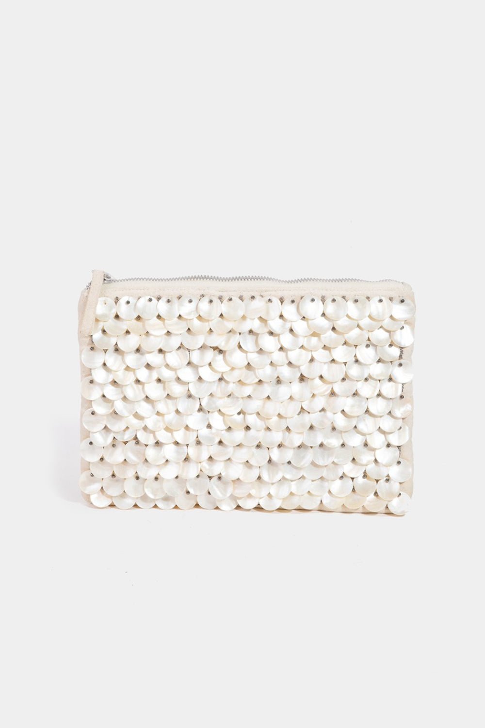 Fame Mother Of Pearl Disc Beaded Rectangle Bag - bag - Ivory - Bella Bourget