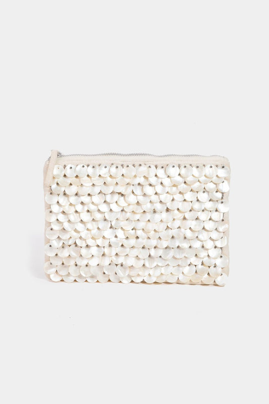 Fame Mother Of Pearl Disc Beaded Rectangle Bag - bag - Ivory - Bella Bourget