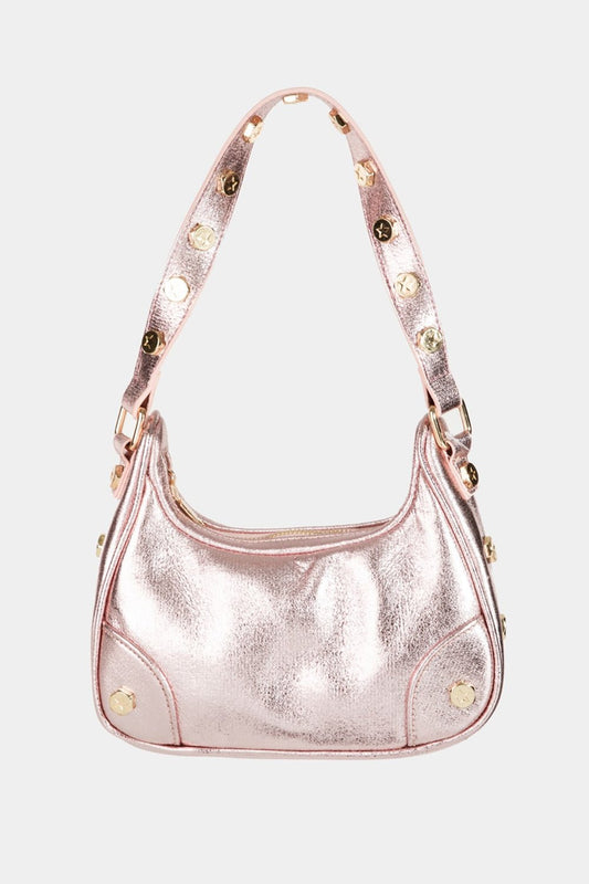 Fame Star Button Trim Hobo Handbag - bag - Pink - Bella Bourget