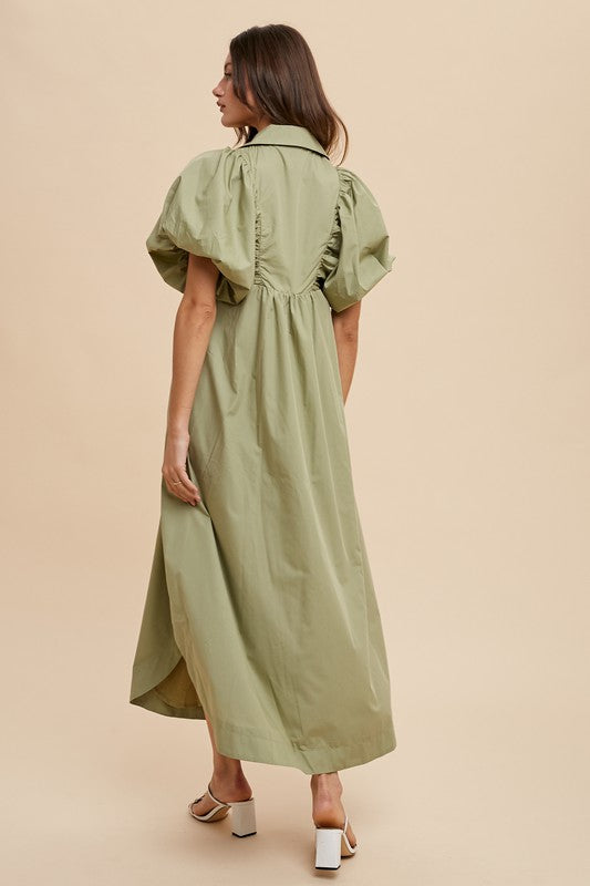 Annie Wear Smocked Puff Sleeve Midi Dress