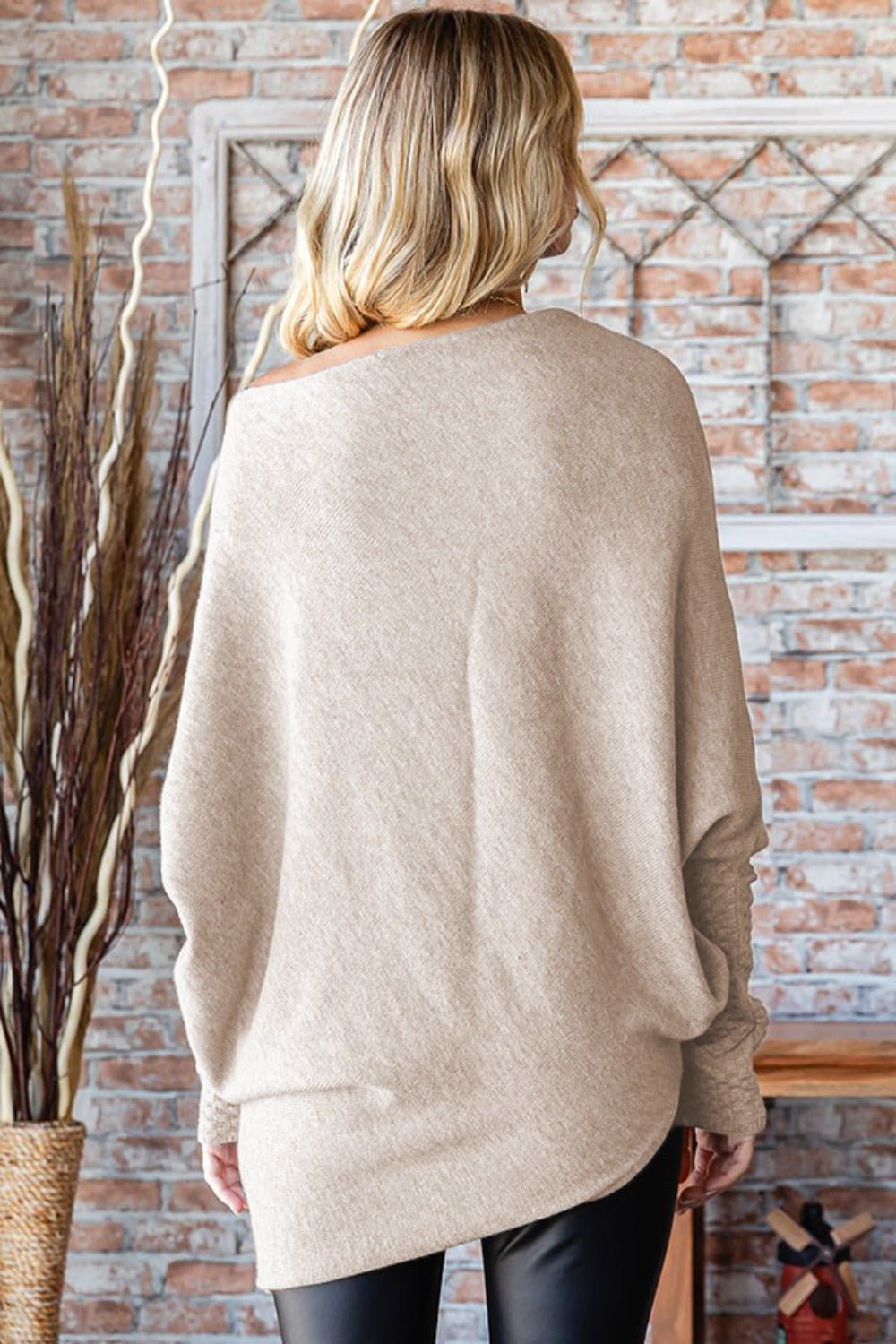 First Love Full Size Asymmetrical Hem Dolman Sleeve Sweater - Sweater - Oatmeal - Bella Bourget