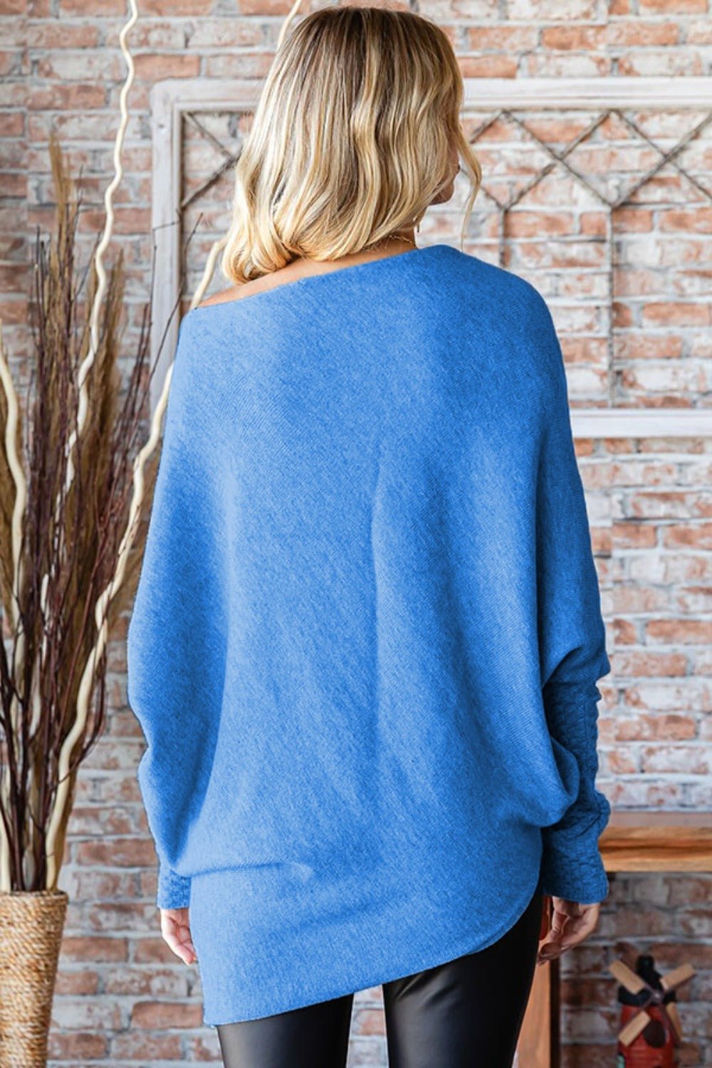 First Love Full Size Asymmetrical Hem Dolman Sleeve Sweater - Sweater - French Blue - Bella Bourget