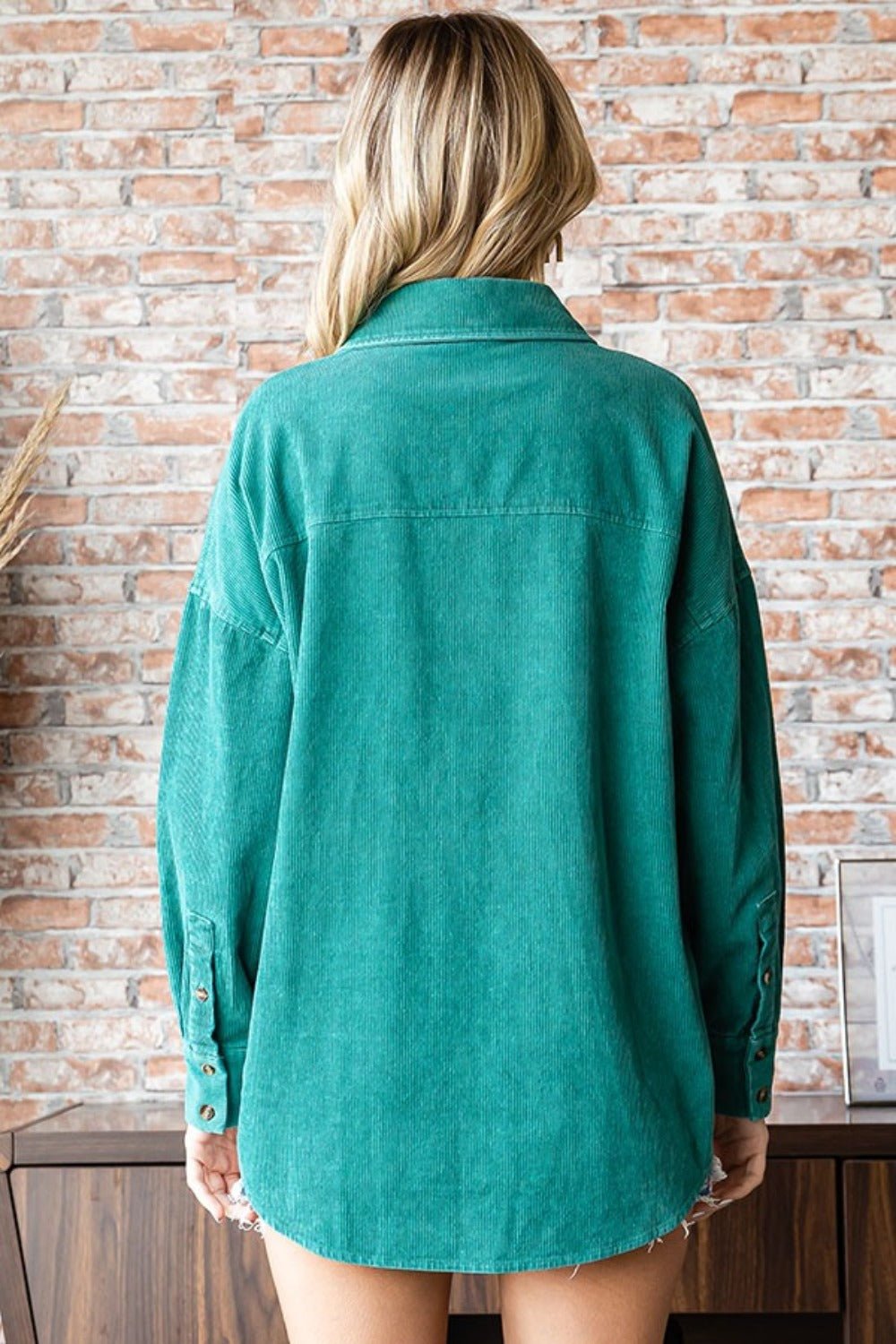 First Love Washed Corduroy Button Down Long Sleeve Shirt - Blouse - Green - Bella Bourget