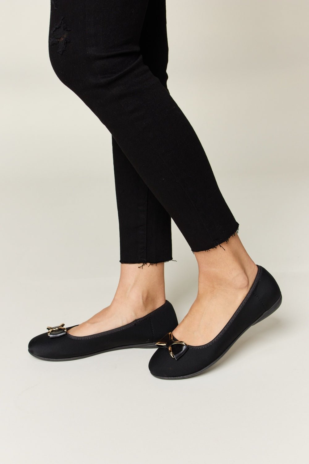 Forever Link Metal Buckle Flat Loafers - Loafers - CHARCOAL LYCRA - Bella Bourget