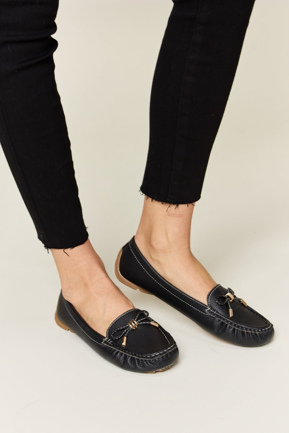 Forever Link Slip On Bow Flats Loafers - Loafers - BLACK - Bella Bourget