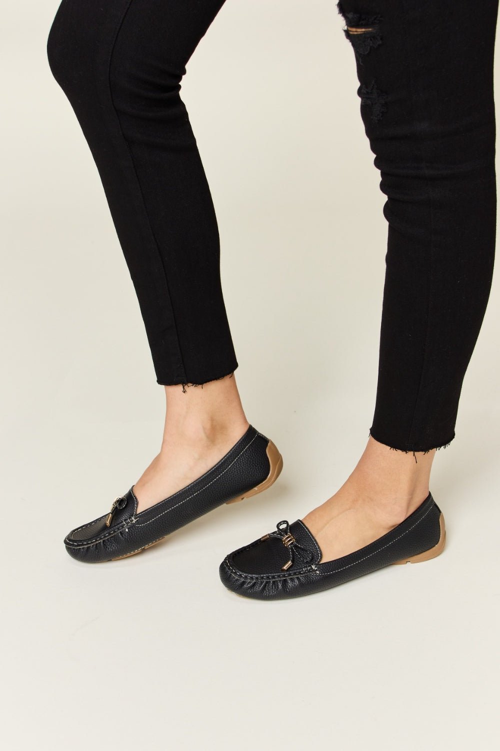 Forever Link Slip On Bow Flats Loafers - Loafers - BLACK - Bella Bourget