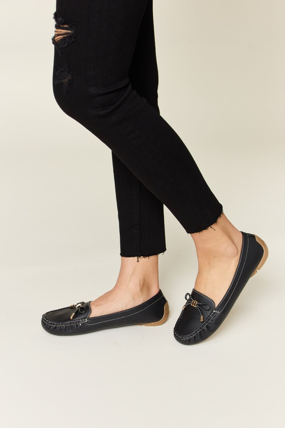 Forever Link Slip On Bow Flats Loafers - Loafers - BLACK - Bella Bourget