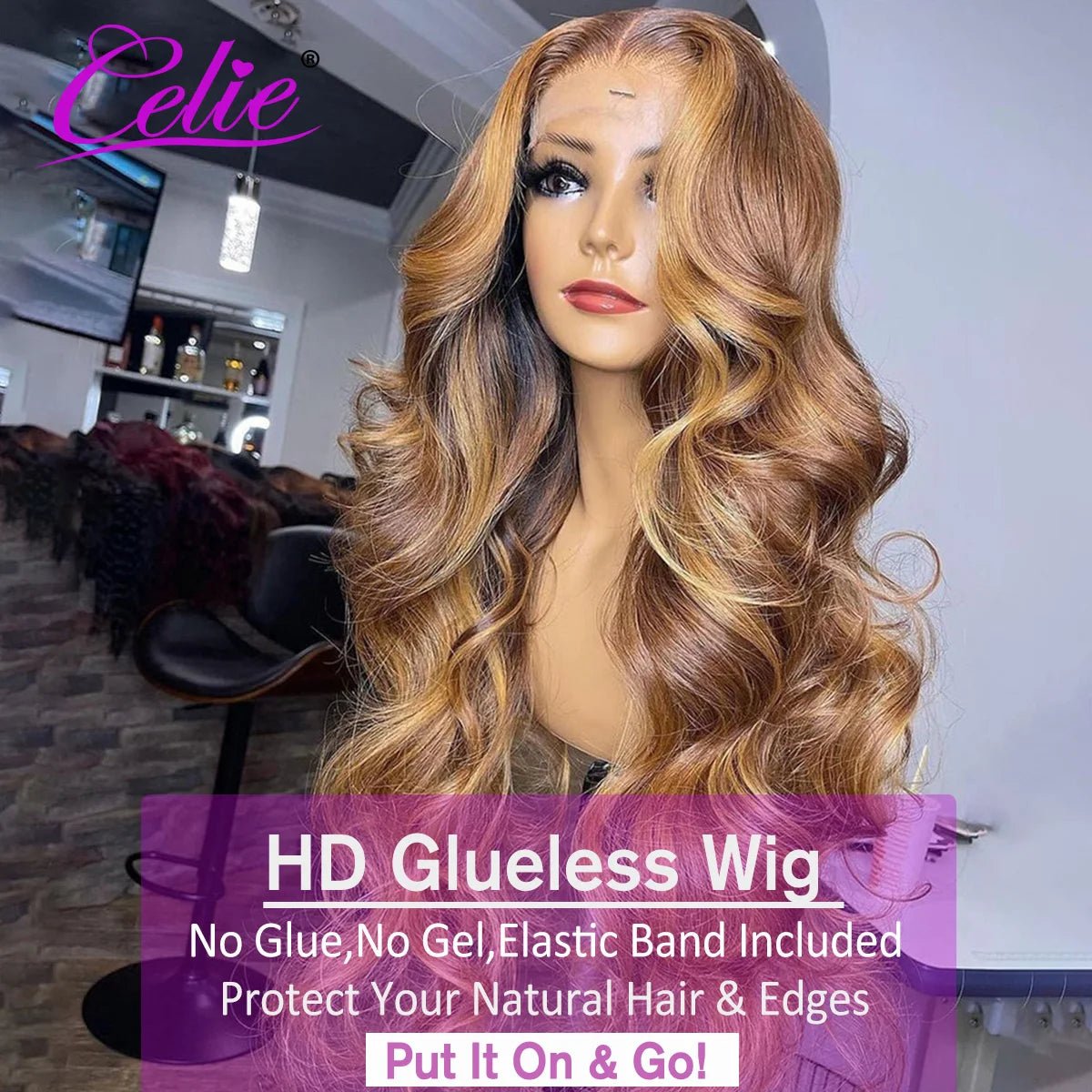 Glueless Highlight Wig Human Hair Body Wave HD Transparent Ombre Colored Human Hair Wigs 4 27 Honey Blonde Lace Front Wig - 13X4 Lace - Bella Bourget