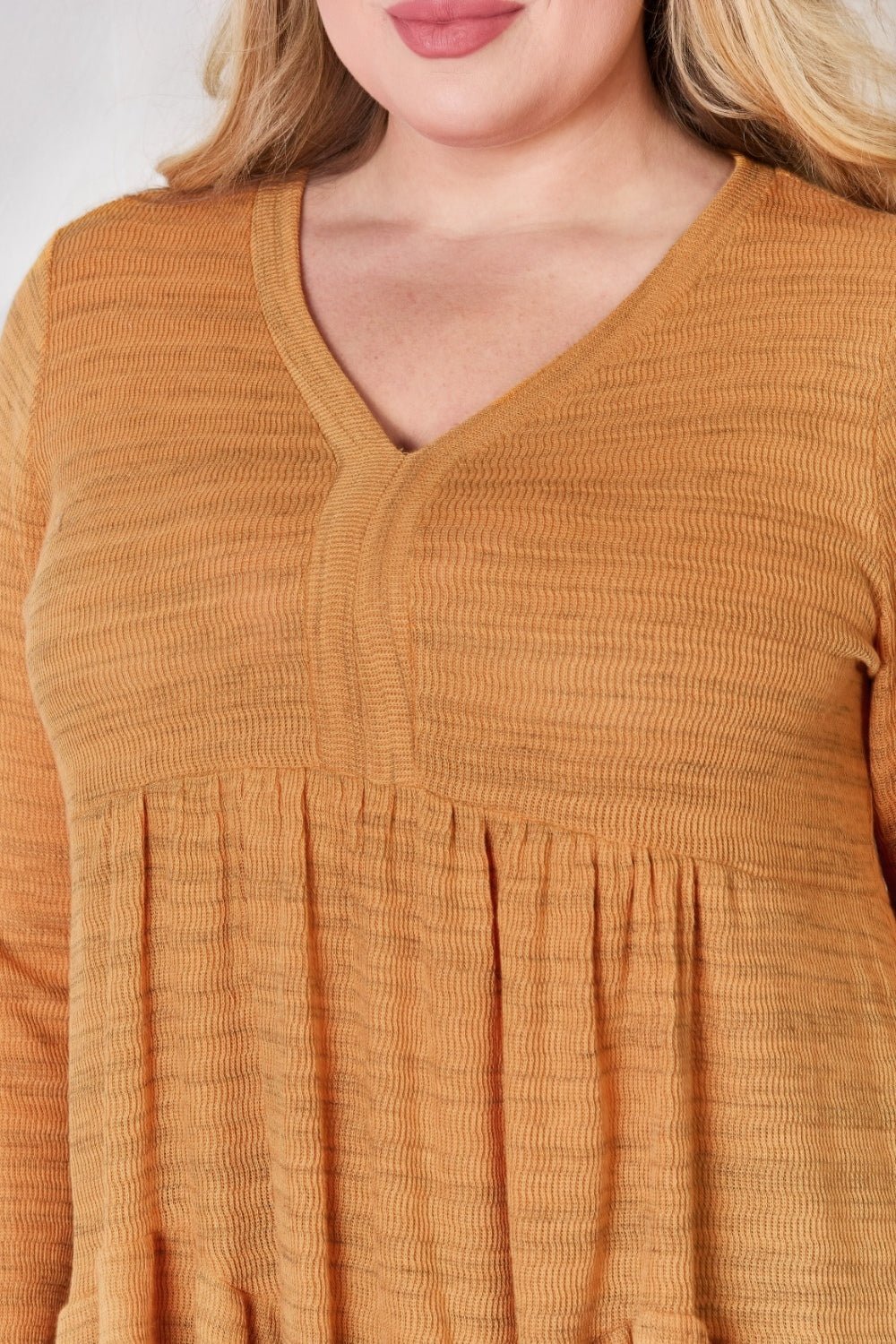 Hailey & Co Full Size V - Neck Flounce Sleeve Blouse - Top - RUST - Bella Bourget