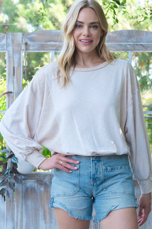 Hailey & Co Rib and Two Tone Knit Mixed Top - Top - Taupe - Bella Bourget