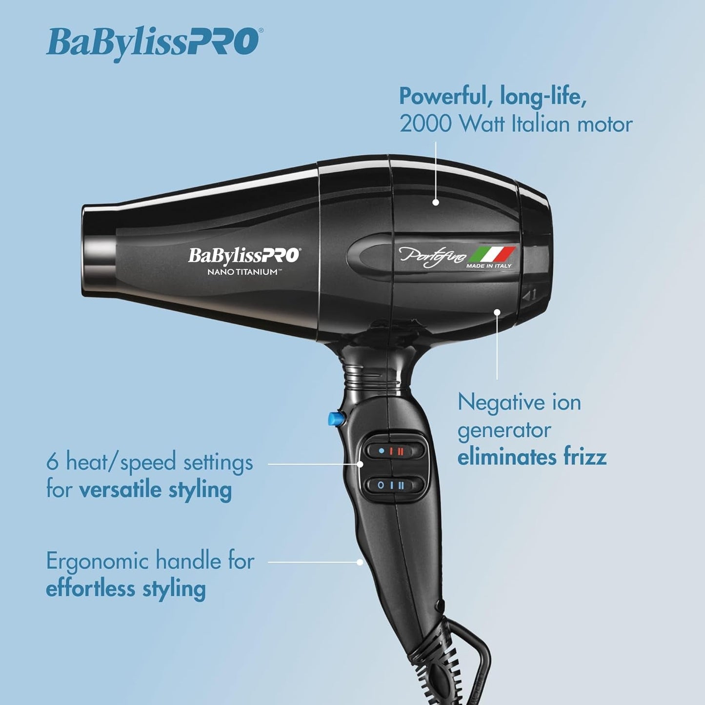 Hair Dryer, Nano Titanium Portofino 2000 - Watt Blow Dryer, Hair Styling & Appliances - Black - Bella Bourget