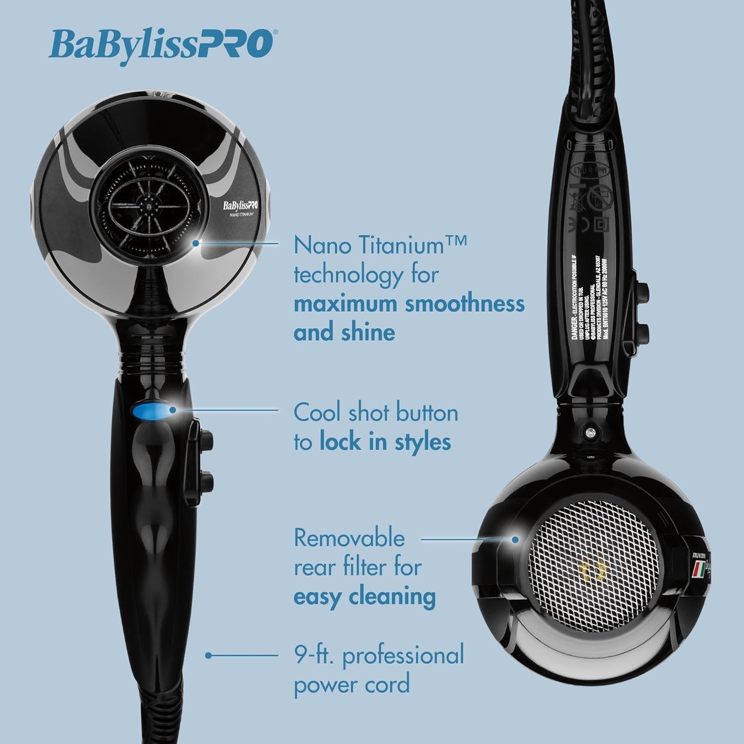 Hair Dryer, Nano Titanium Portofino 2000 - Watt Blow Dryer, Hair Styling & Appliances - Black - Bella Bourget