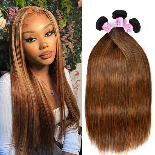 Hair FB30 Highlight Human Hair Brazilian Hair Weave Bundles 3 Bundle Deals Straight/ Body Wave 100% Human Hair Bundles - Fb30 Straight - Bella Bourget