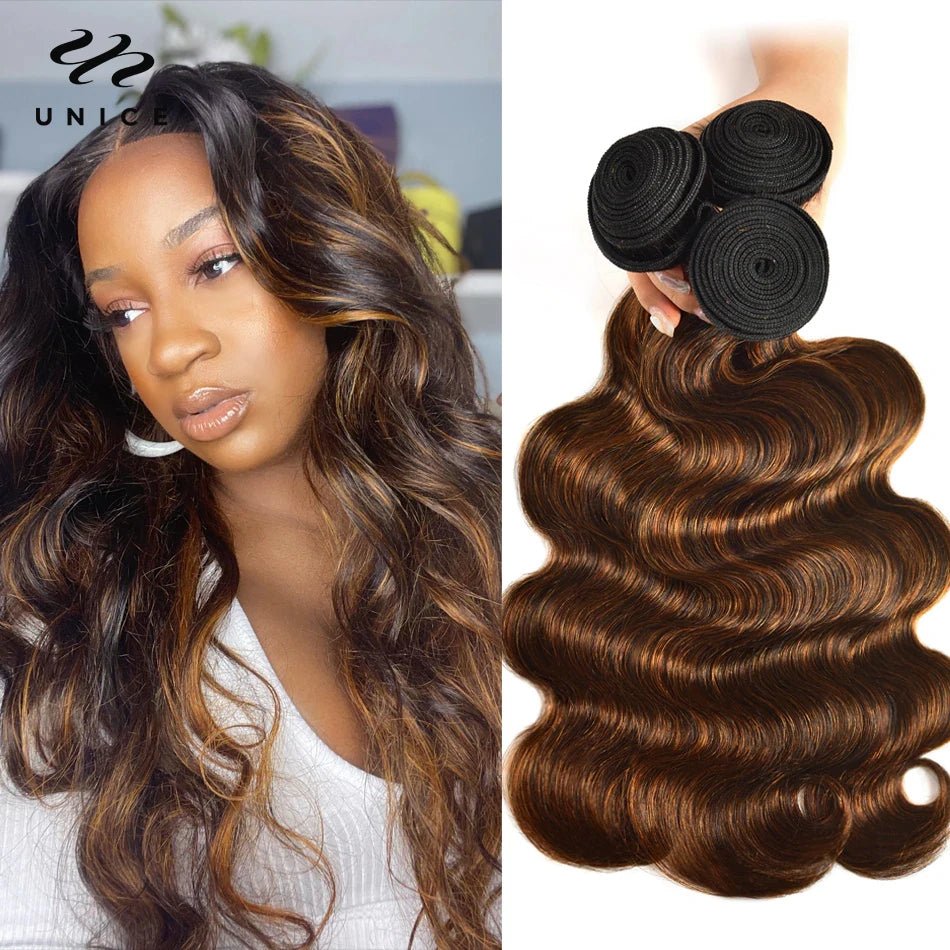 Hair FB30 Highlight Human Hair Brazilian Hair Weave Bundles 3 Bundle Deals Straight/ Body Wave 100% Human Hair Bundles - Fb30 Straight - Bella Bourget