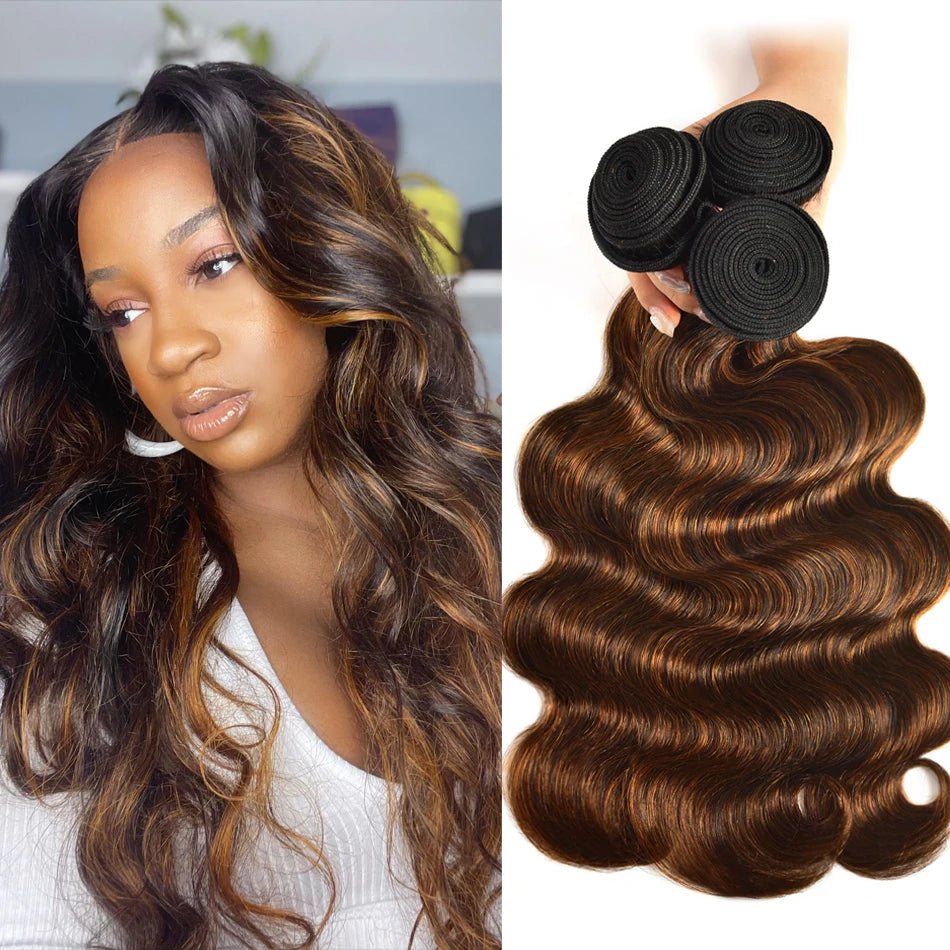 Hair FB30 Highlight Human Hair Brazilian Hair Weave Bundles 3 Bundle Deals Straight/ Body Wave 100% Human Hair Bundles - Fb30 Body Wave - Bella Bourget